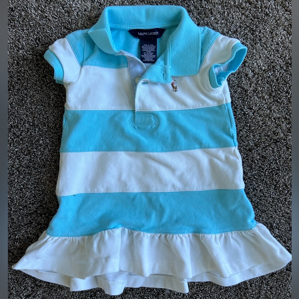 Ralph Lauren Blue & White Striped Polo Dress Size 18 months